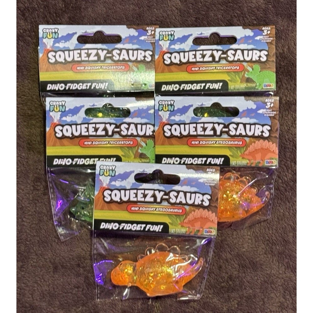 RMS Crazy Fun Squeezy-Saurs Mini Squishy Triceratops/Stegasaurus Sparkle 5PC